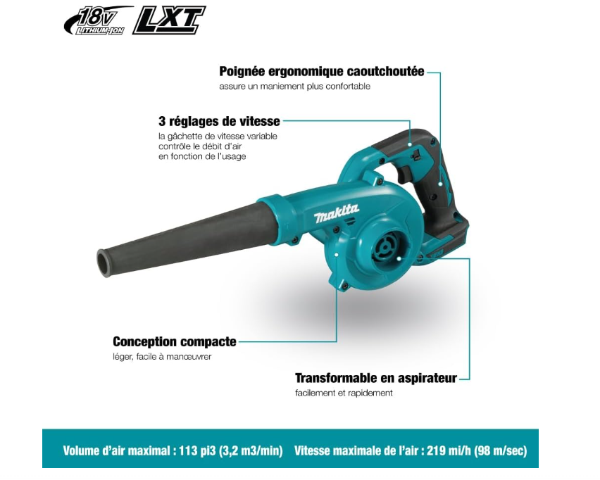 Makita DUB185Z 18V LXT Cordless Blower – Bare Tool