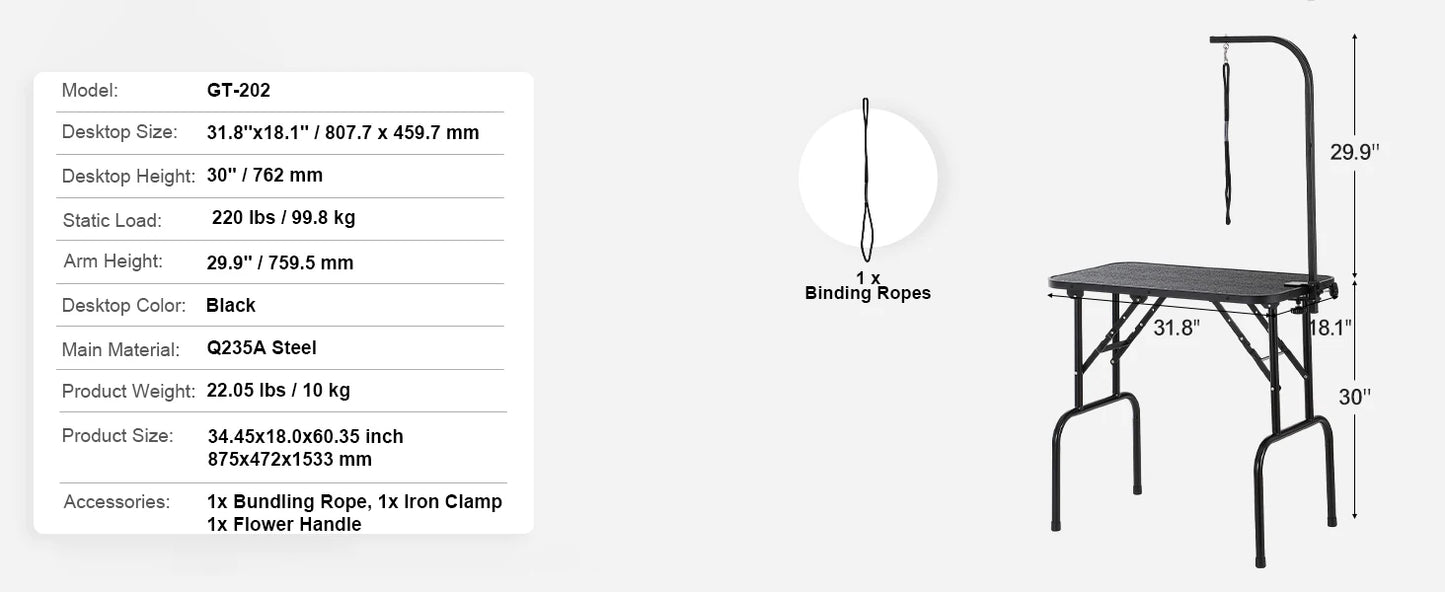 SucceBuy Foldable Pet Grooming Table with Double Arms & Clamp – Adjustable Dog Grooming Stand for Small & Medium Pets