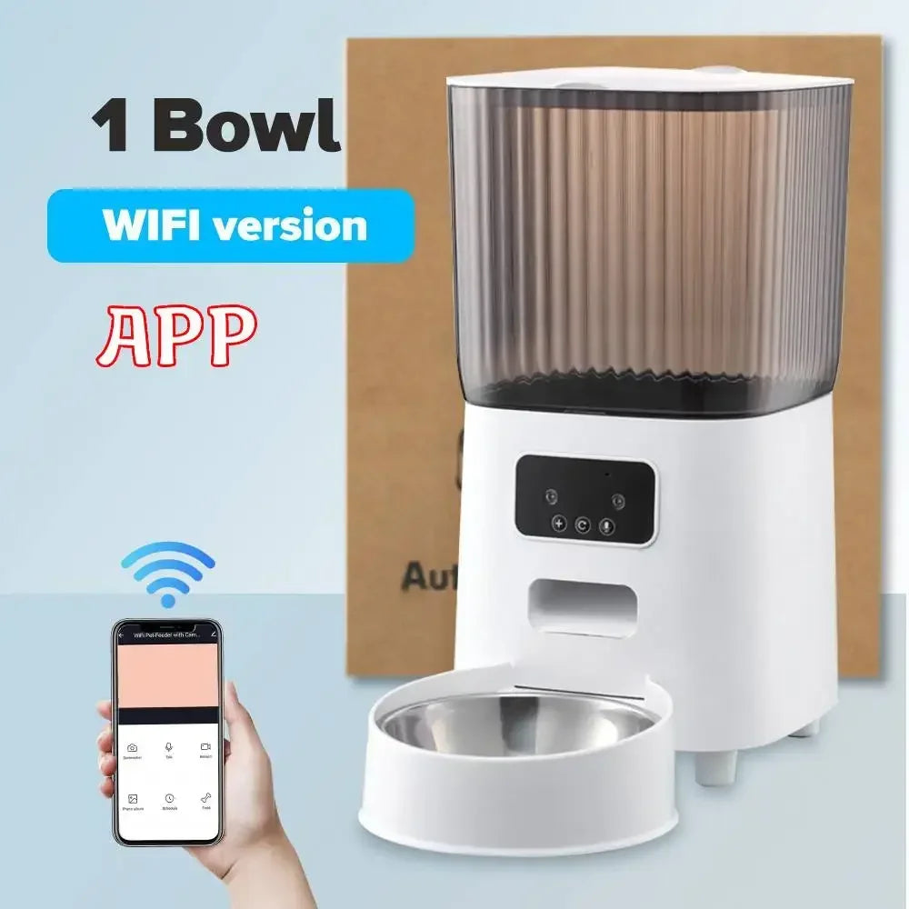 5L Smart Automatic Pet Feeder with HD Camera & WiFi – Dog & Cat Food Dispenser with Timer & Stainless Steel Bowl