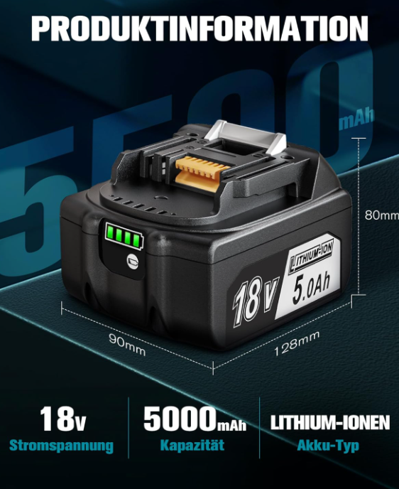 18V 5.0Ah Replacement Battery for Makita BL1850B / BL1860 / BL1840 – With LED Indicator