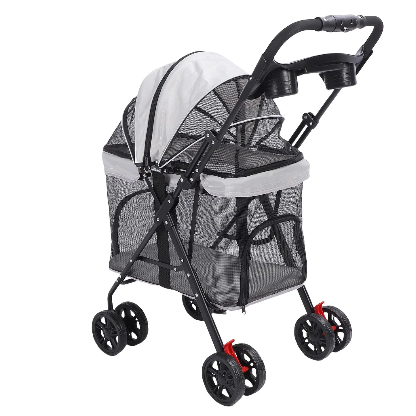 Foldable Pet Stroller – One-Click Folding Dog & Cat Wagon with Sunshade and Cup Holder