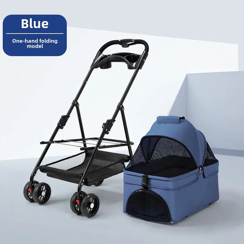 3-in-1 Folding Pet Stroller – Detachable Carrier with Easy Lock Canopy for Dogs & Cats (Up to 30 lbs)