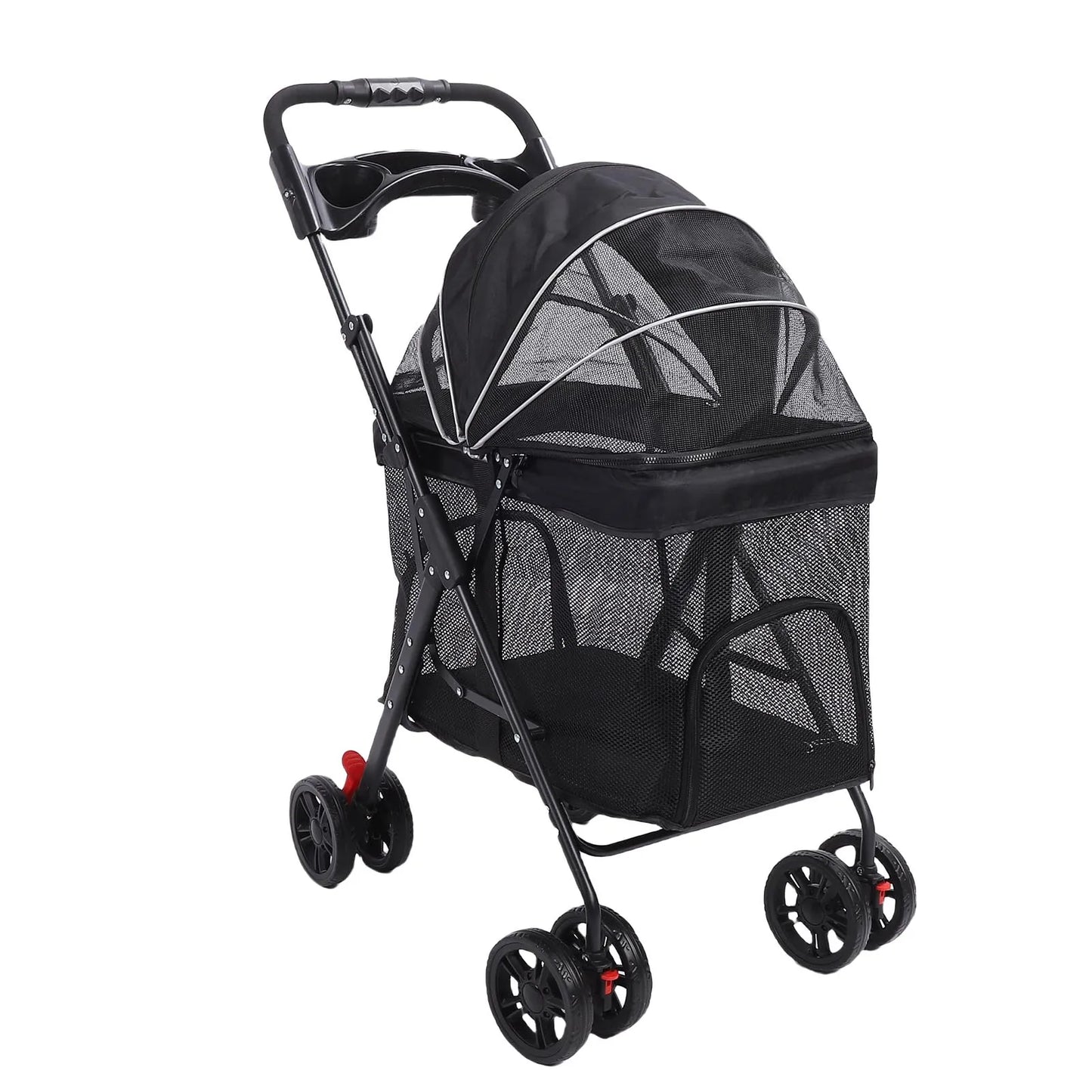Foldable Pet Stroller – One-Click Folding Dog & Cat Wagon with Sunshade and Cup Holder