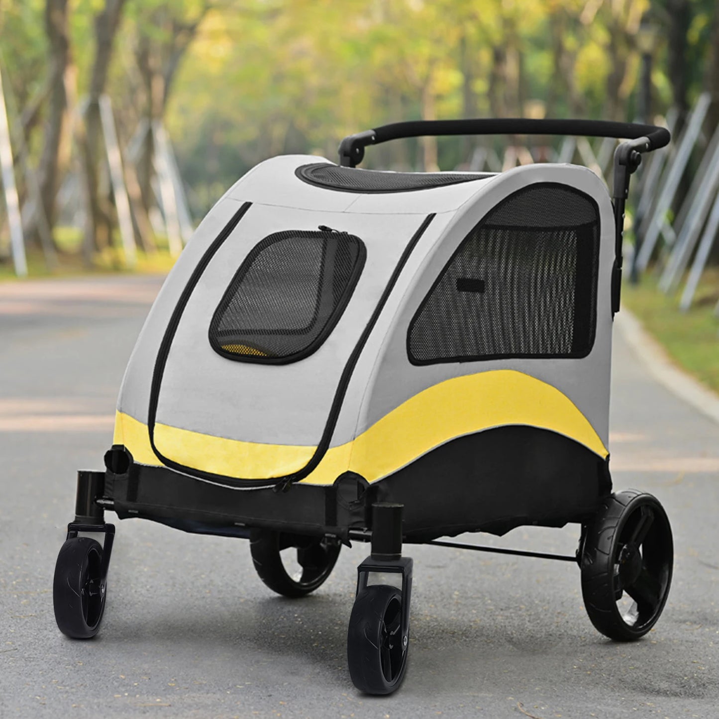 Portable Foldable Pet Stroller – 4-Wheel Breathable Carrier for Large Dogs & Cats
