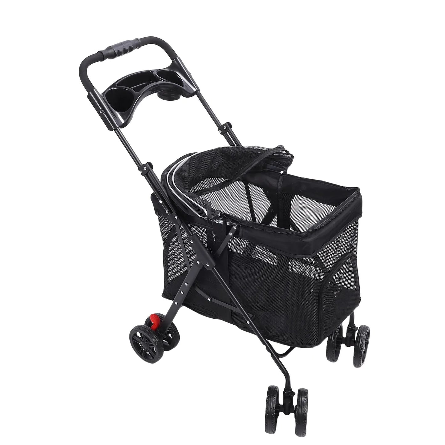 Foldable Pet Stroller – One-Click Folding Dog & Cat Wagon with Sunshade and Cup Holder