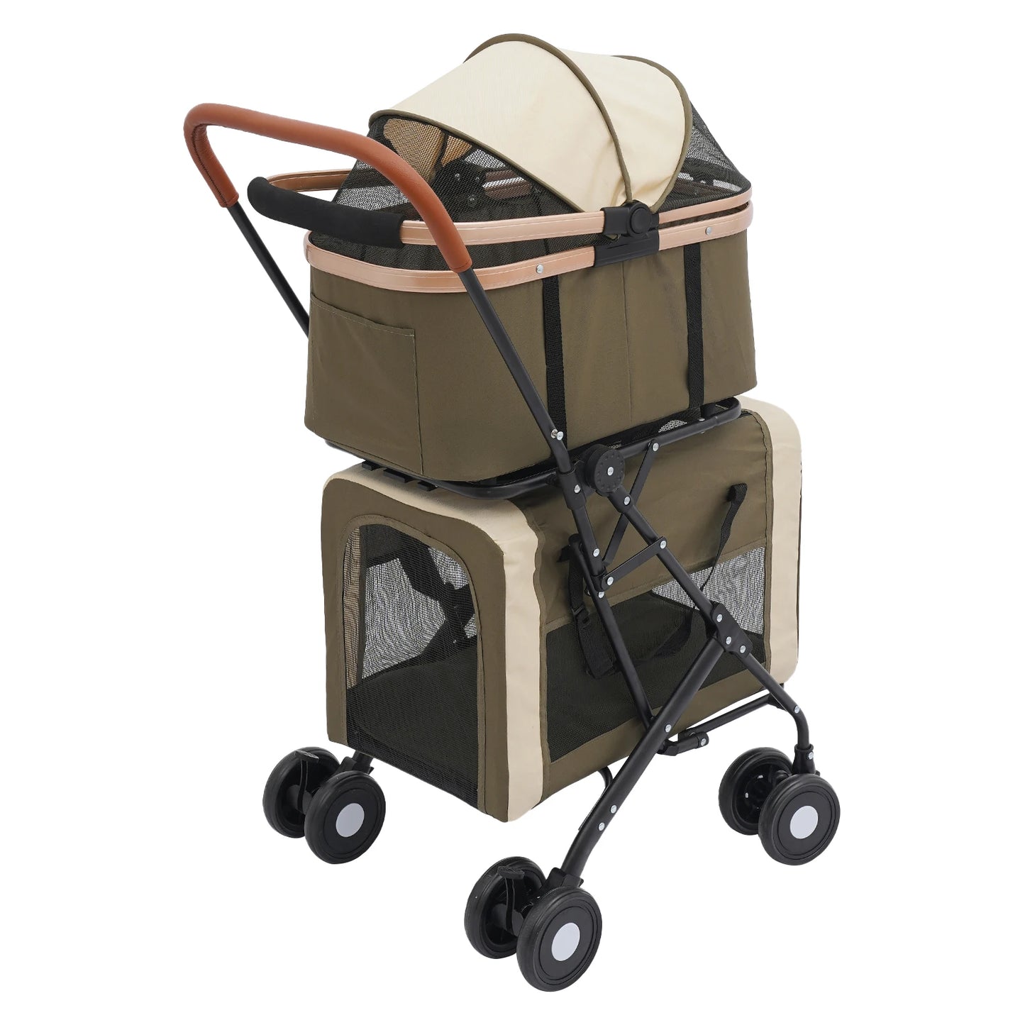 Double-Tier Foldable Pet Stroller – Detachable Dog & Cat Stroller for Small & Medium Pets