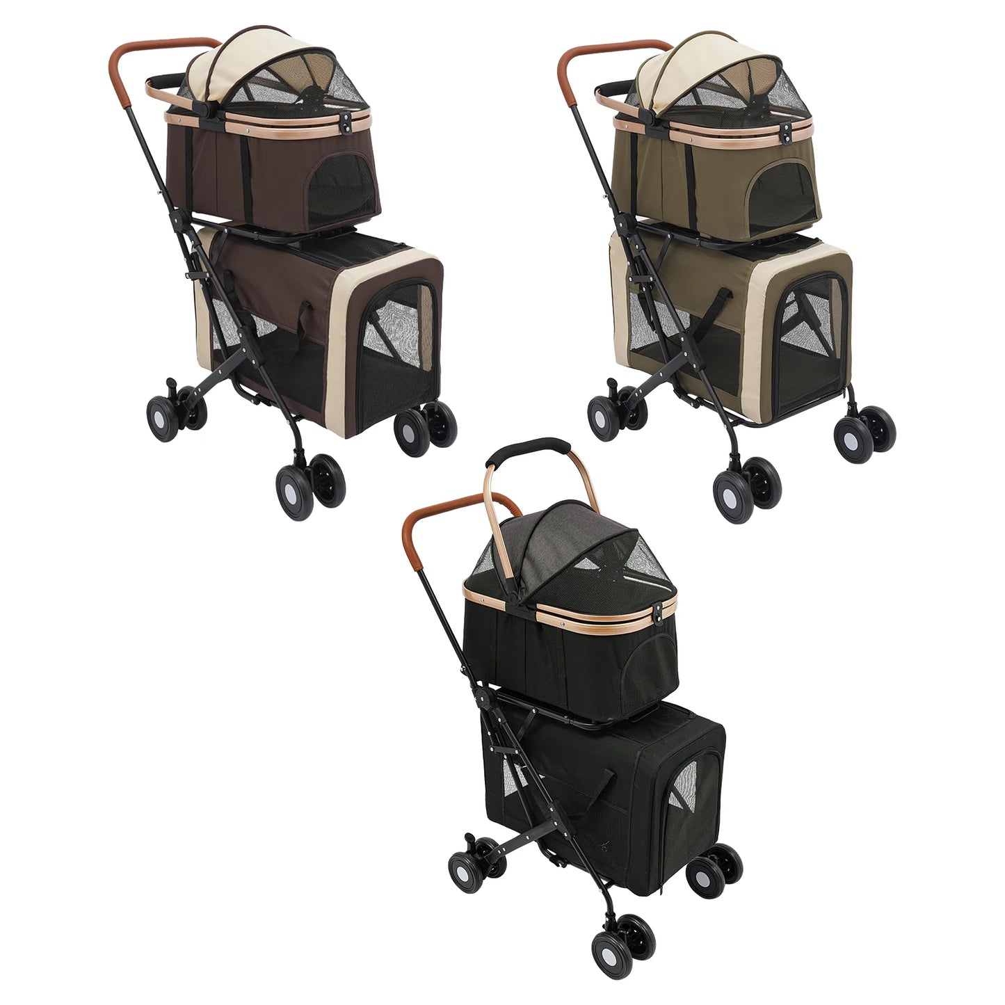 Double-Tier Foldable Pet Stroller – Detachable Dog & Cat Stroller for Small & Medium Pets