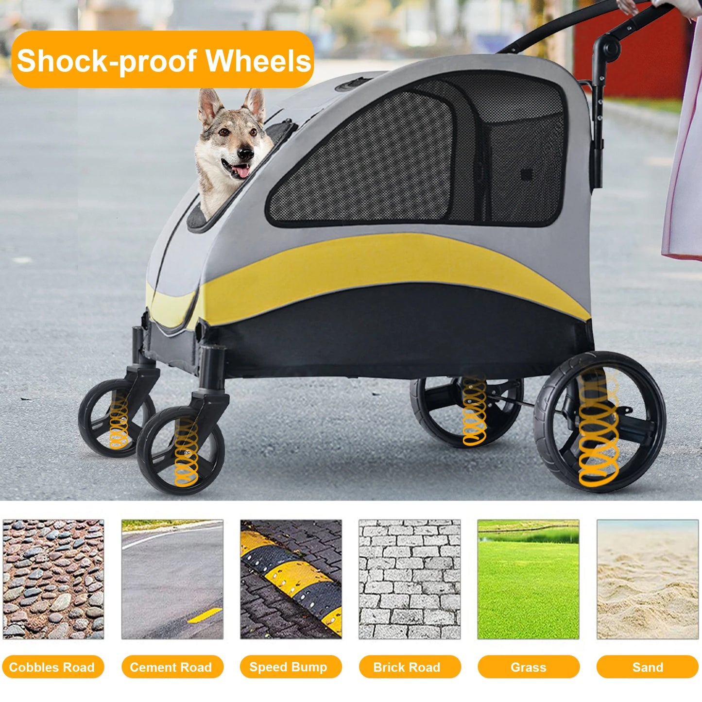 Portable Foldable Pet Stroller – 4-Wheel Breathable Carrier for Large Dogs & Cats