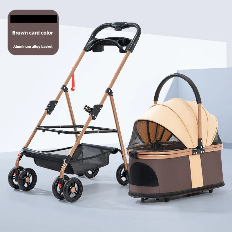 3-in-1 Folding Pet Stroller – Detachable Carrier with Easy Lock Canopy for Dogs & Cats (Up to 30 lbs)