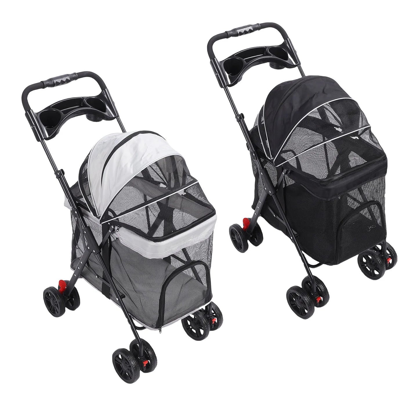 Foldable Pet Stroller – One-Click Folding Dog & Cat Wagon with Sunshade and Cup Holder