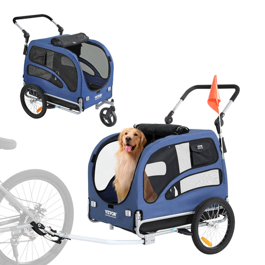 SucceBuy 2-in-1 Dog Bike Trailer & Pet Stroller – 100 lbs Bicycle Carrier with Wheels, Coupler, and Safety Flag