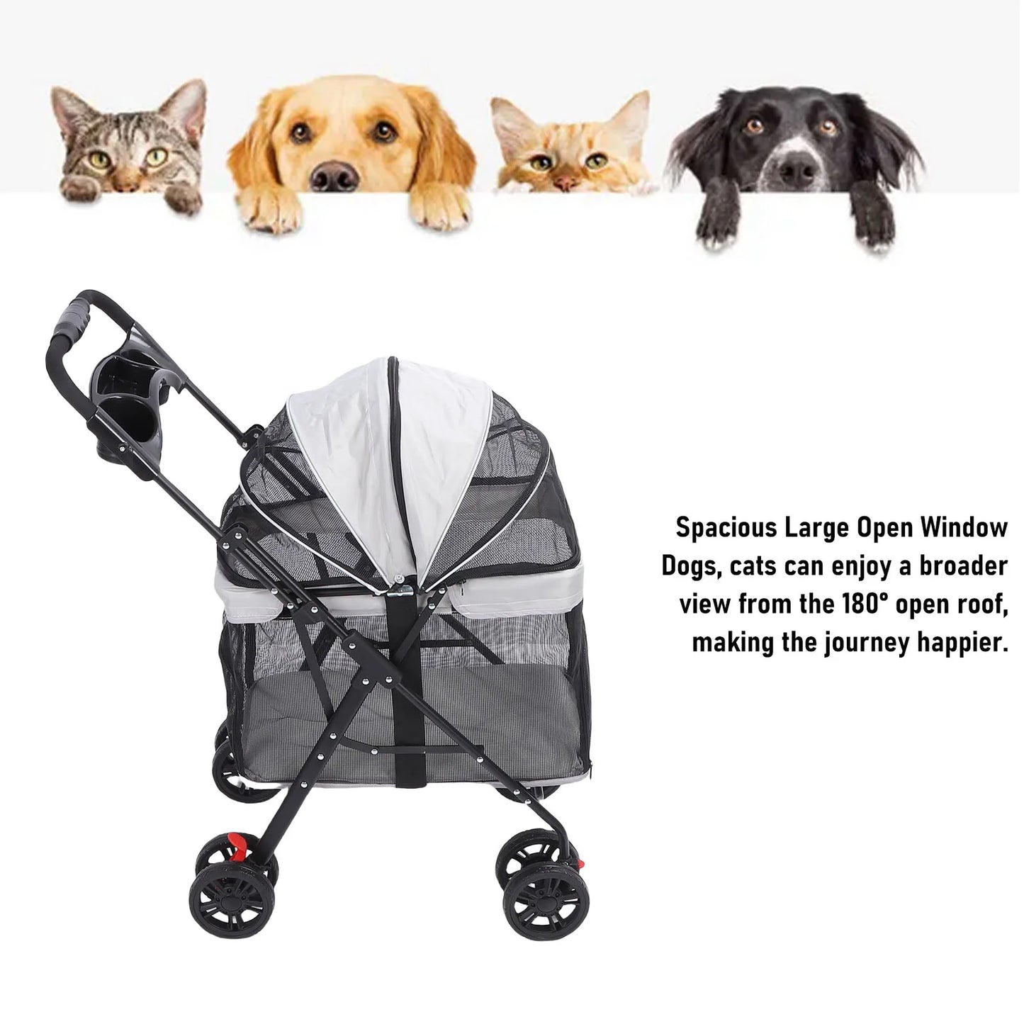Foldable Pet Stroller – One-Click Folding Dog & Cat Wagon with Sunshade and Cup Holder