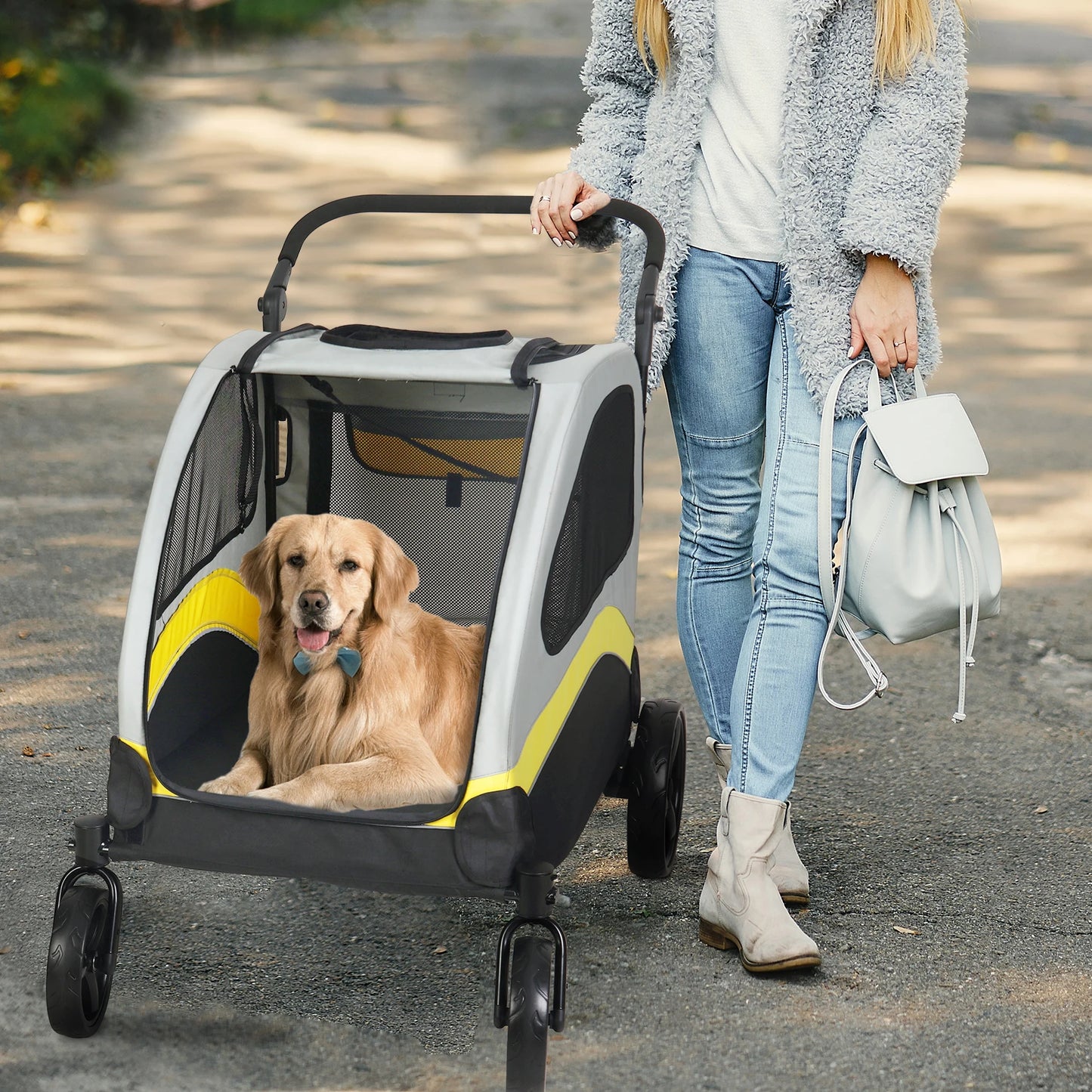 Portable Foldable Pet Stroller – 4-Wheel Breathable Carrier for Large Dogs & Cats
