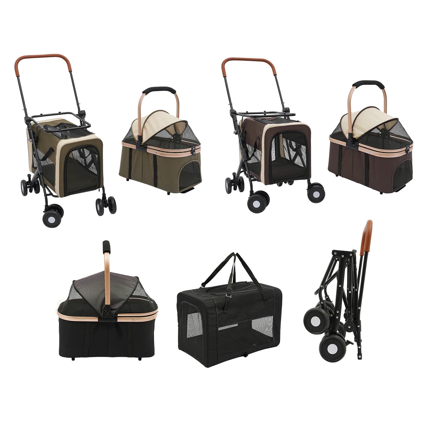 Double-Tier Foldable Pet Stroller – Detachable Dog & Cat Stroller for Small & Medium Pets