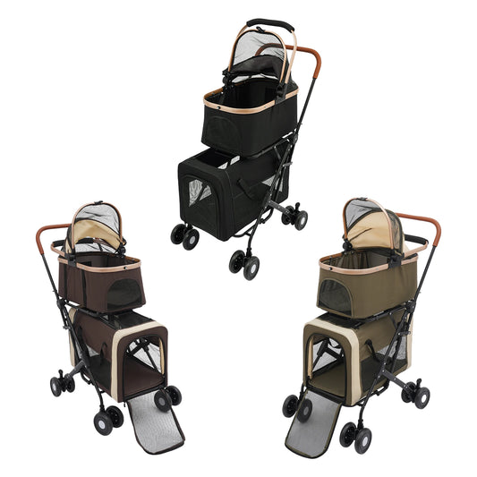 Double-Tier Foldable Pet Stroller – Detachable Dog & Cat Stroller for Small & Medium Pets
