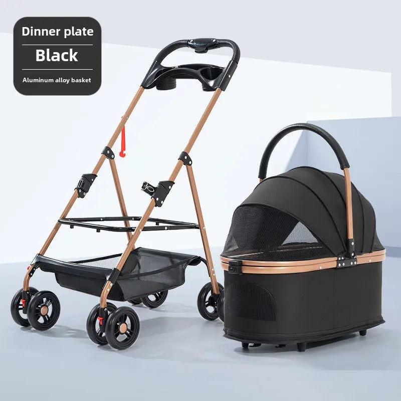 3-in-1 Folding Pet Stroller – Detachable Carrier with Easy Lock Canopy for Dogs & Cats (Up to 30 lbs)