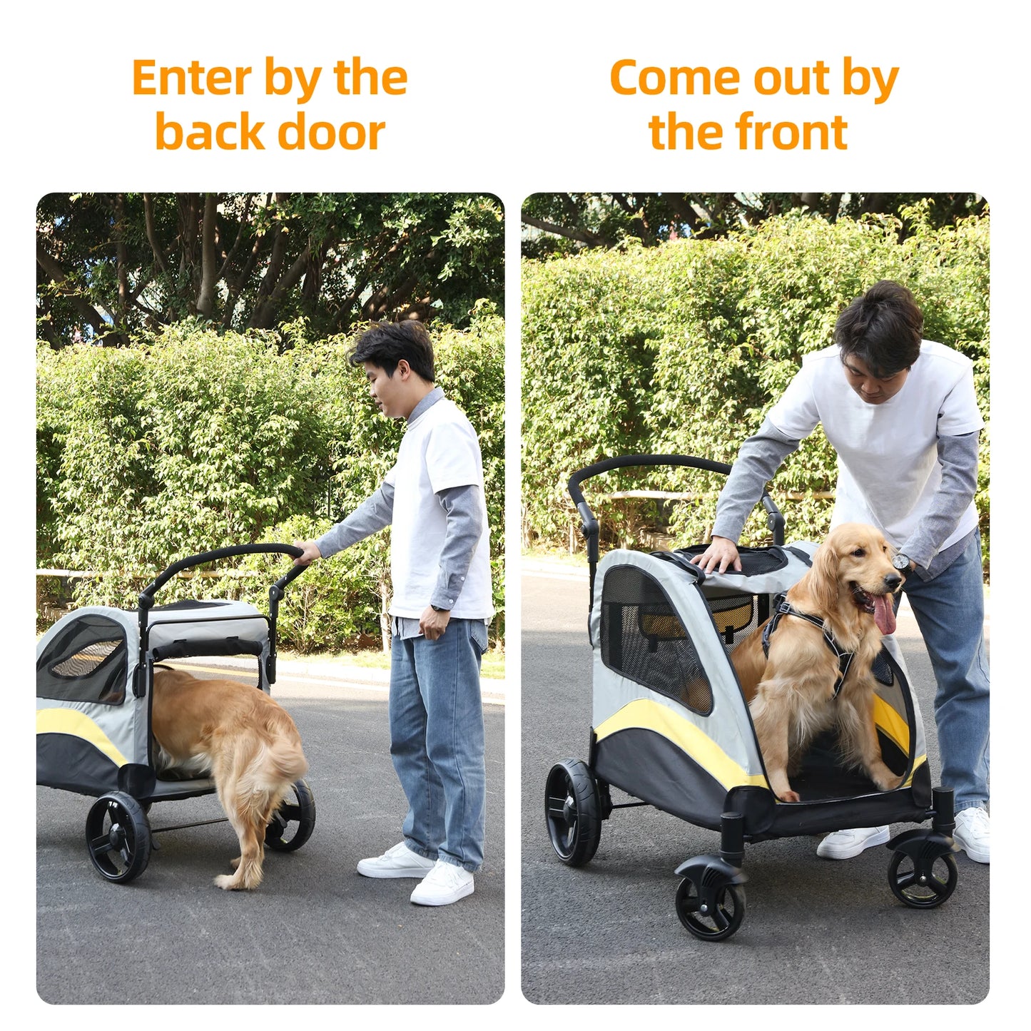 Portable Foldable Pet Stroller – 4-Wheel Breathable Carrier for Large Dogs & Cats