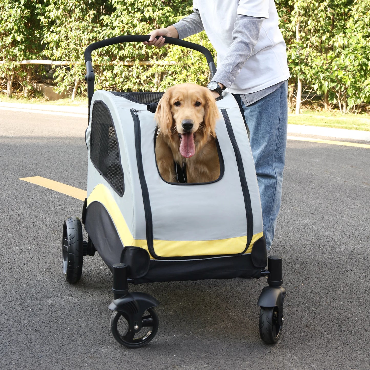 Portable Foldable Pet Stroller – 4-Wheel Breathable Carrier for Large Dogs & Cats