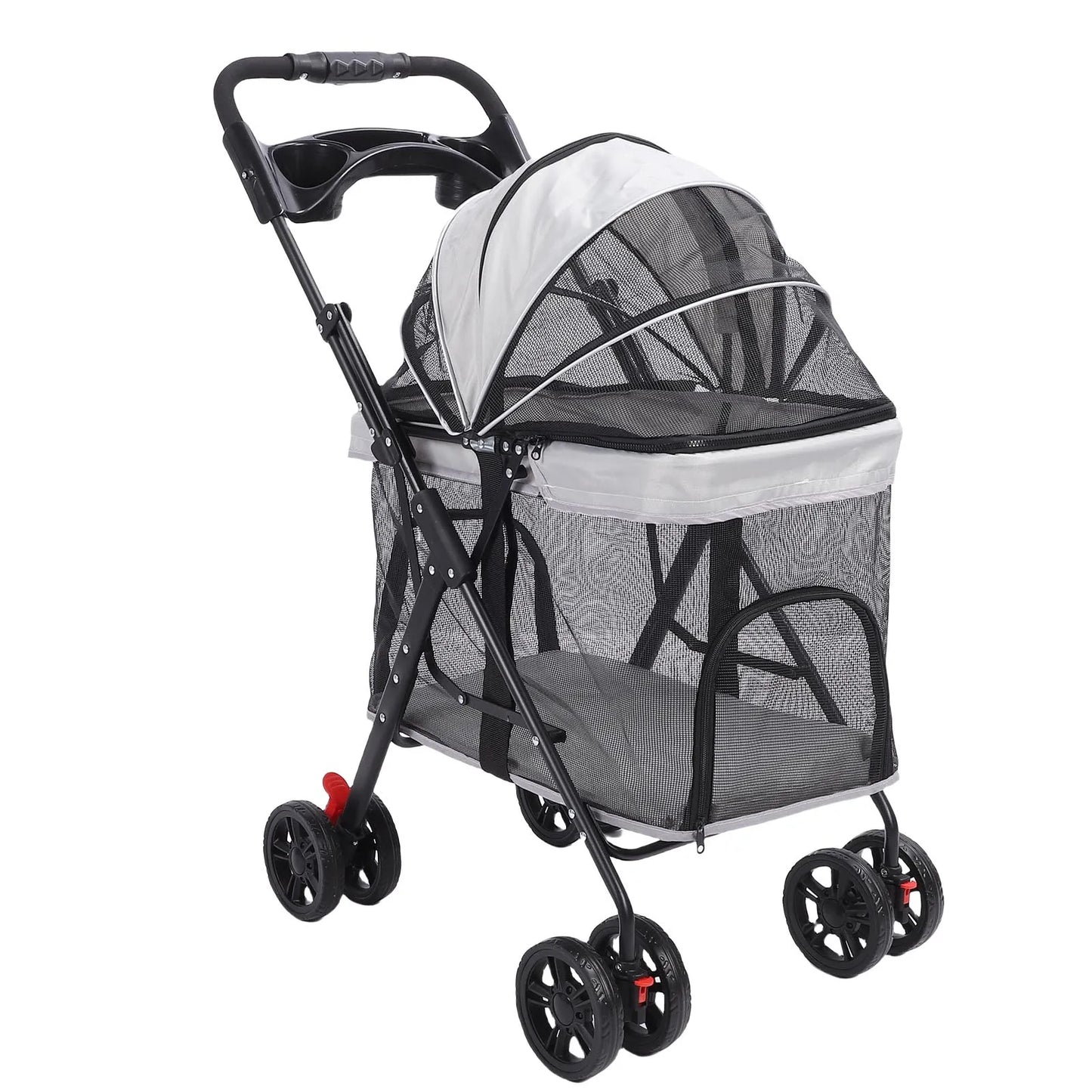 Foldable Pet Stroller – One-Click Folding Dog & Cat Wagon with Sunshade and Cup Holder