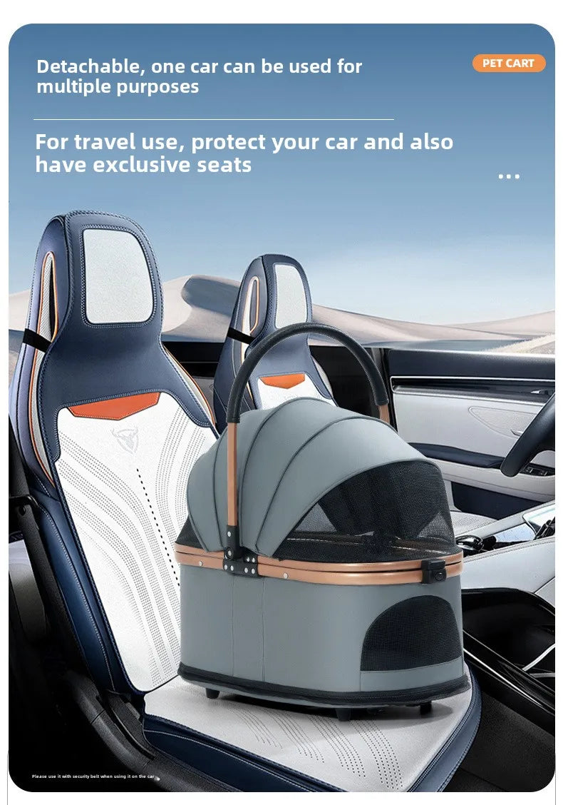 3-in-1 Folding Pet Stroller – Detachable Carrier with Easy Lock Canopy for Dogs & Cats (Up to 30 lbs)