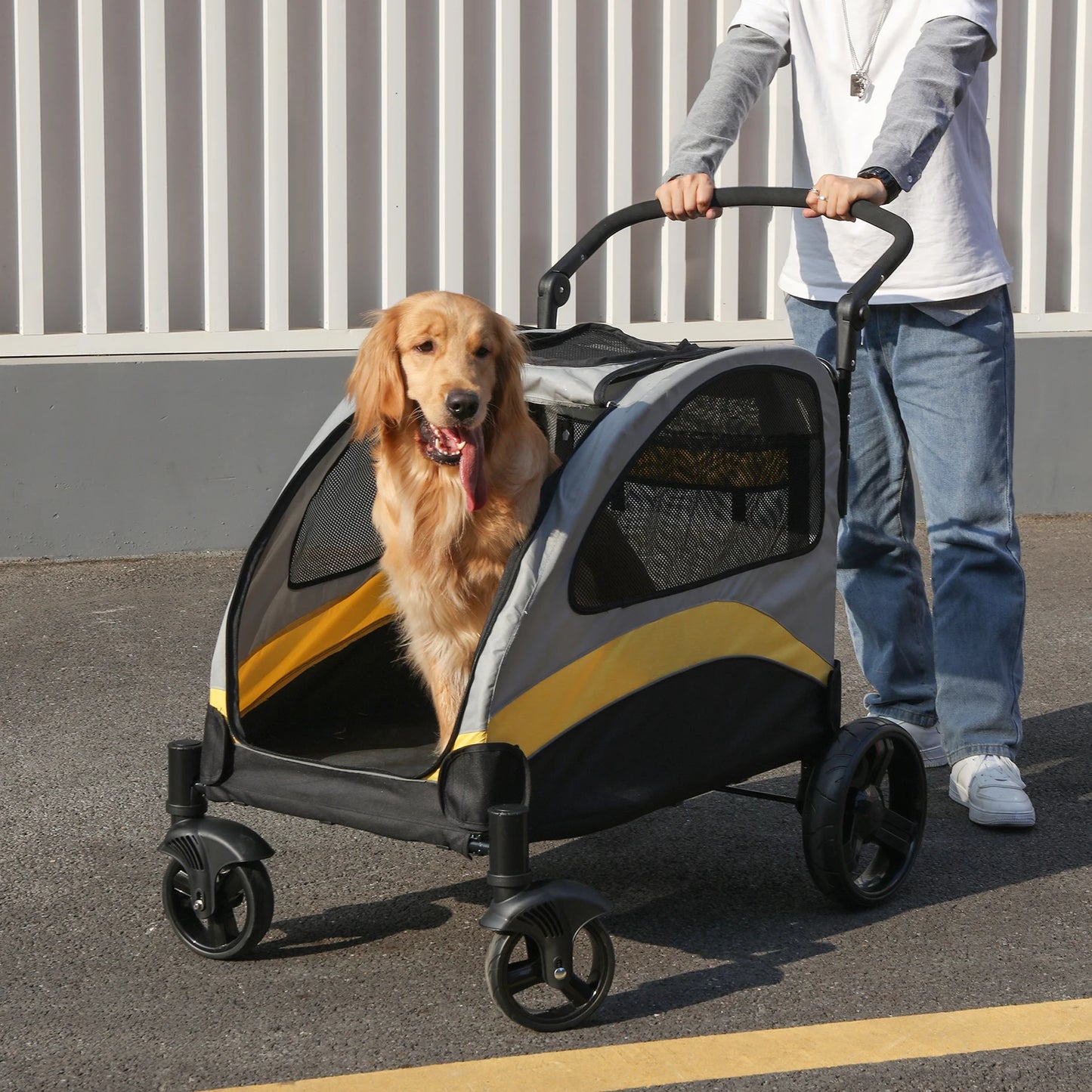 Portable Foldable Pet Stroller – 4-Wheel Breathable Carrier for Large Dogs & Cats