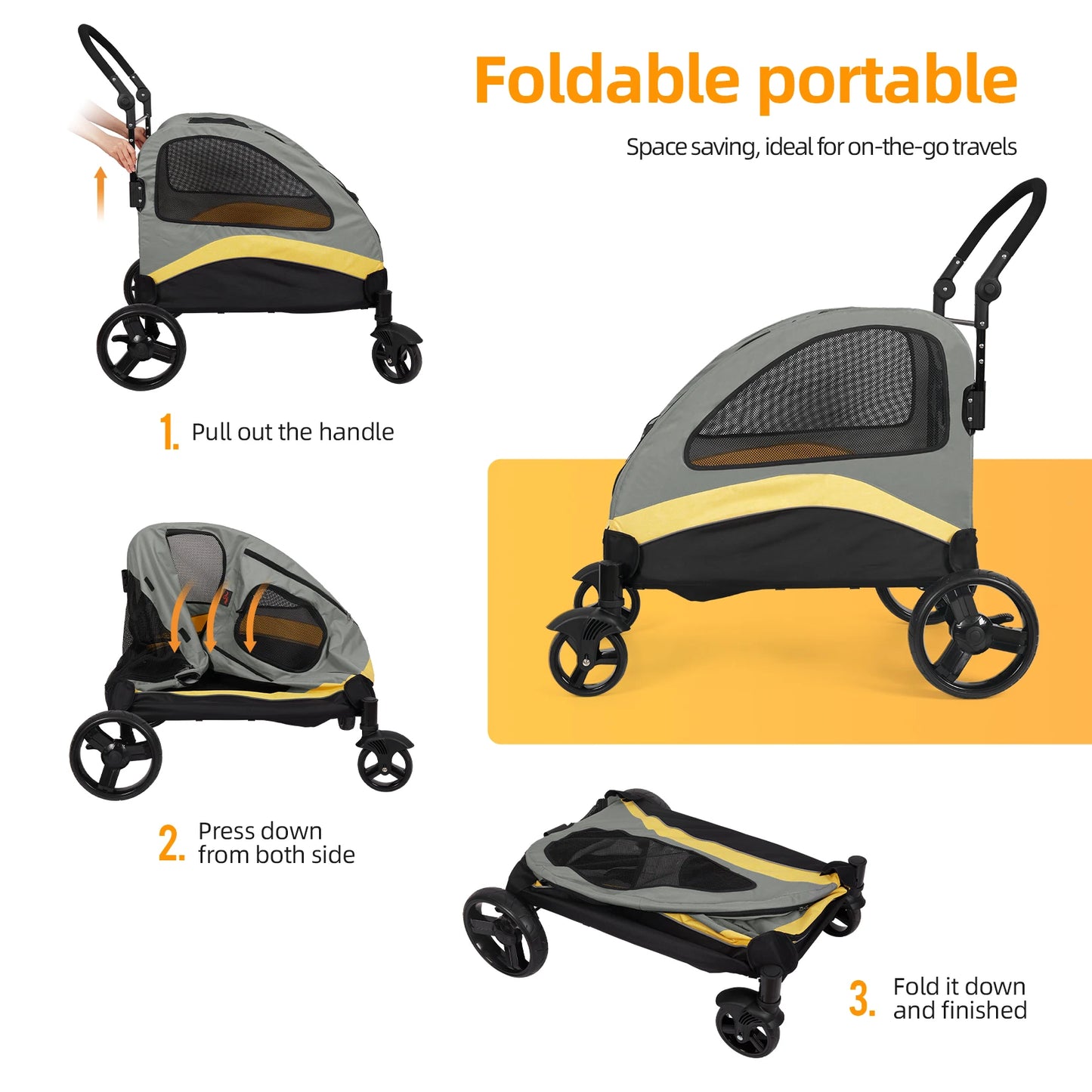 Portable Foldable Pet Stroller – 4-Wheel Breathable Carrier for Large Dogs & Cats