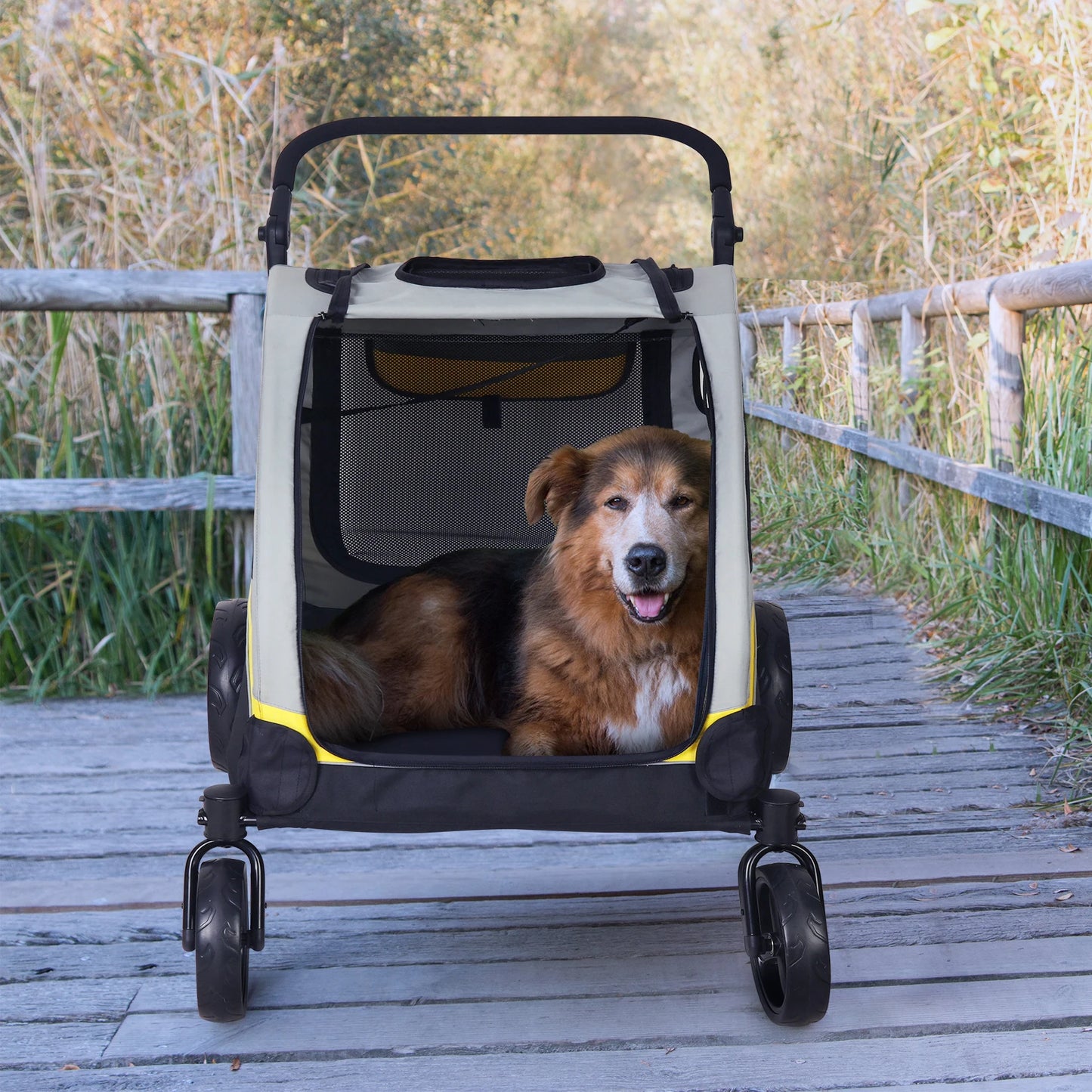 Portable Foldable Pet Stroller – 4-Wheel Breathable Carrier for Large Dogs & Cats