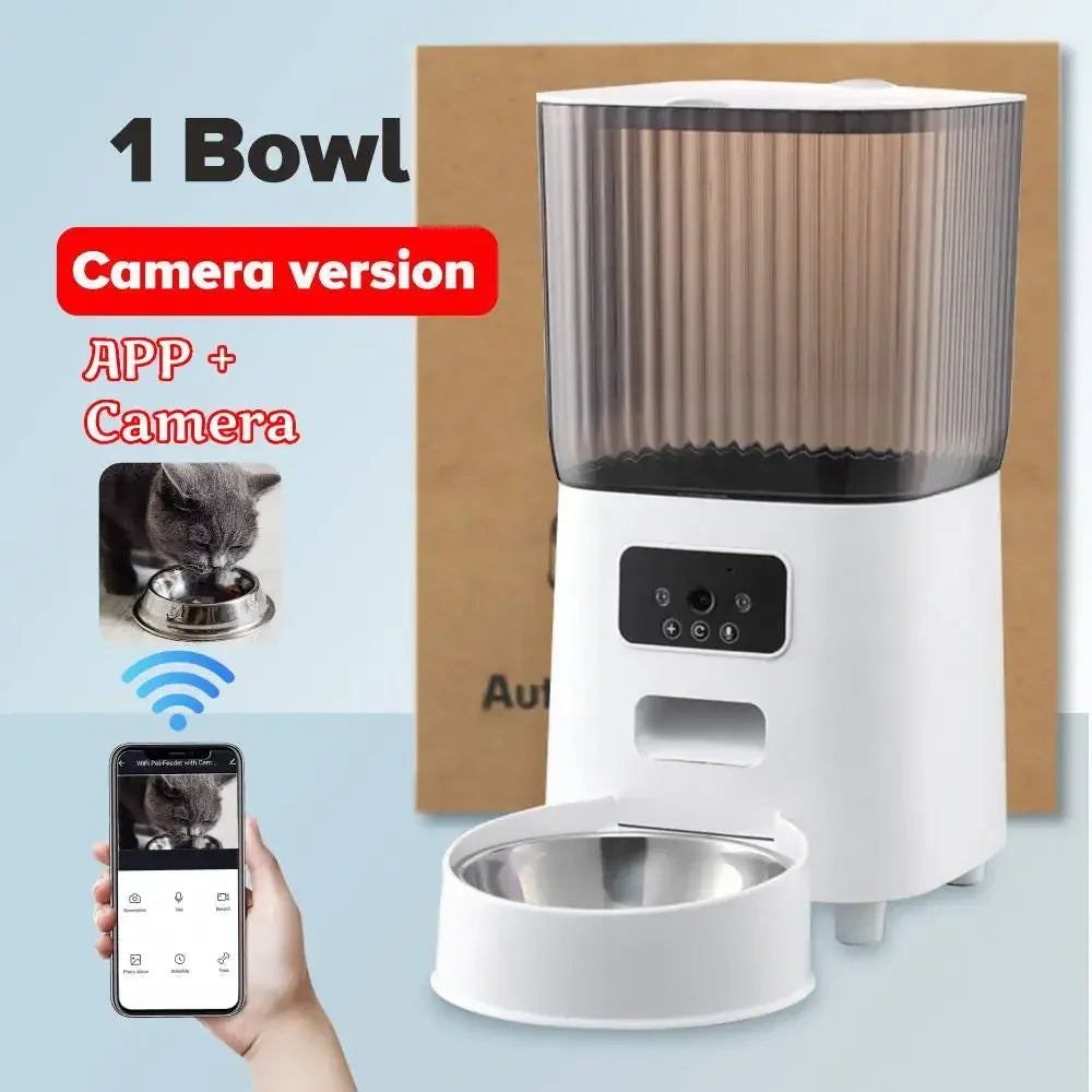 5L Smart Automatic Pet Feeder with HD Camera & WiFi – Dog & Cat Food Dispenser with Timer & Stainless Steel Bowl