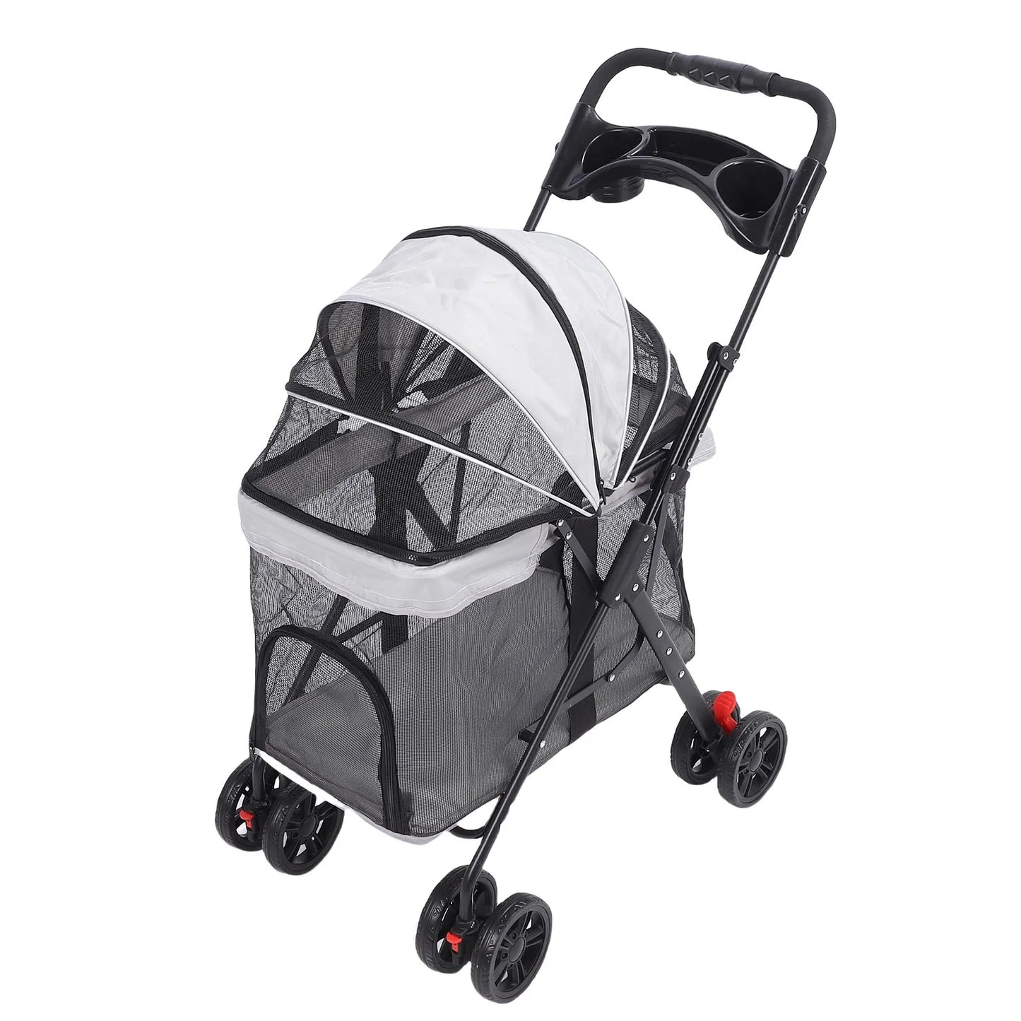 Foldable Pet Stroller – One-Click Folding Dog & Cat Wagon with Sunshade and Cup Holder