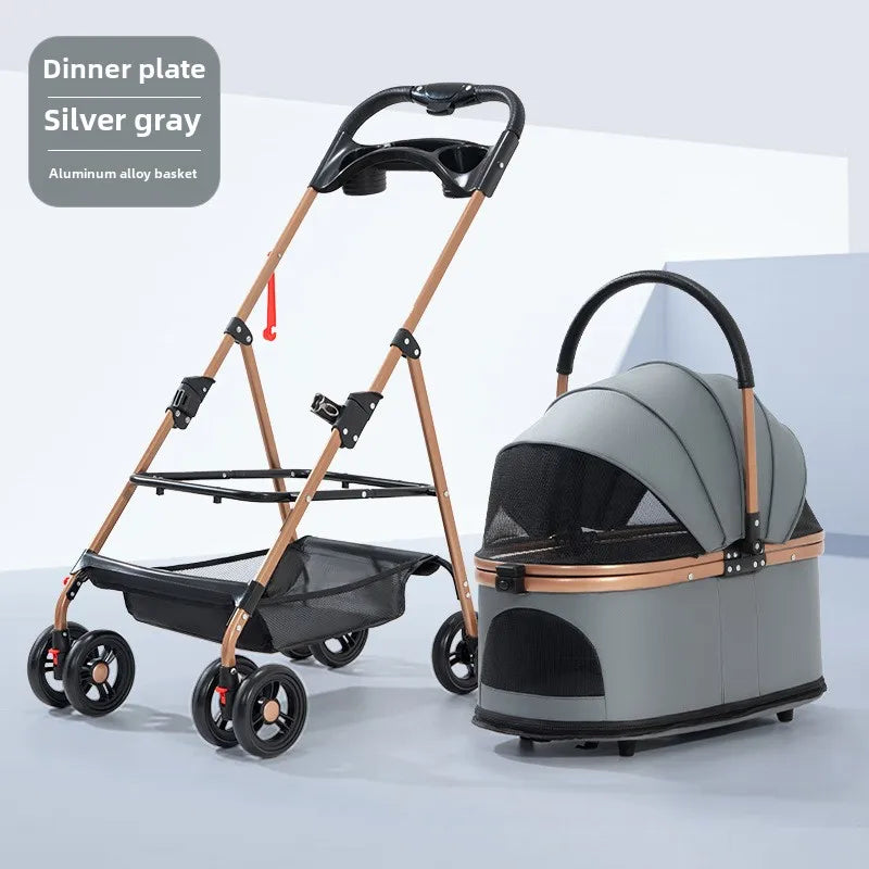 3-in-1 Folding Pet Stroller – Detachable Carrier with Easy Lock Canopy for Dogs & Cats (Up to 30 lbs)