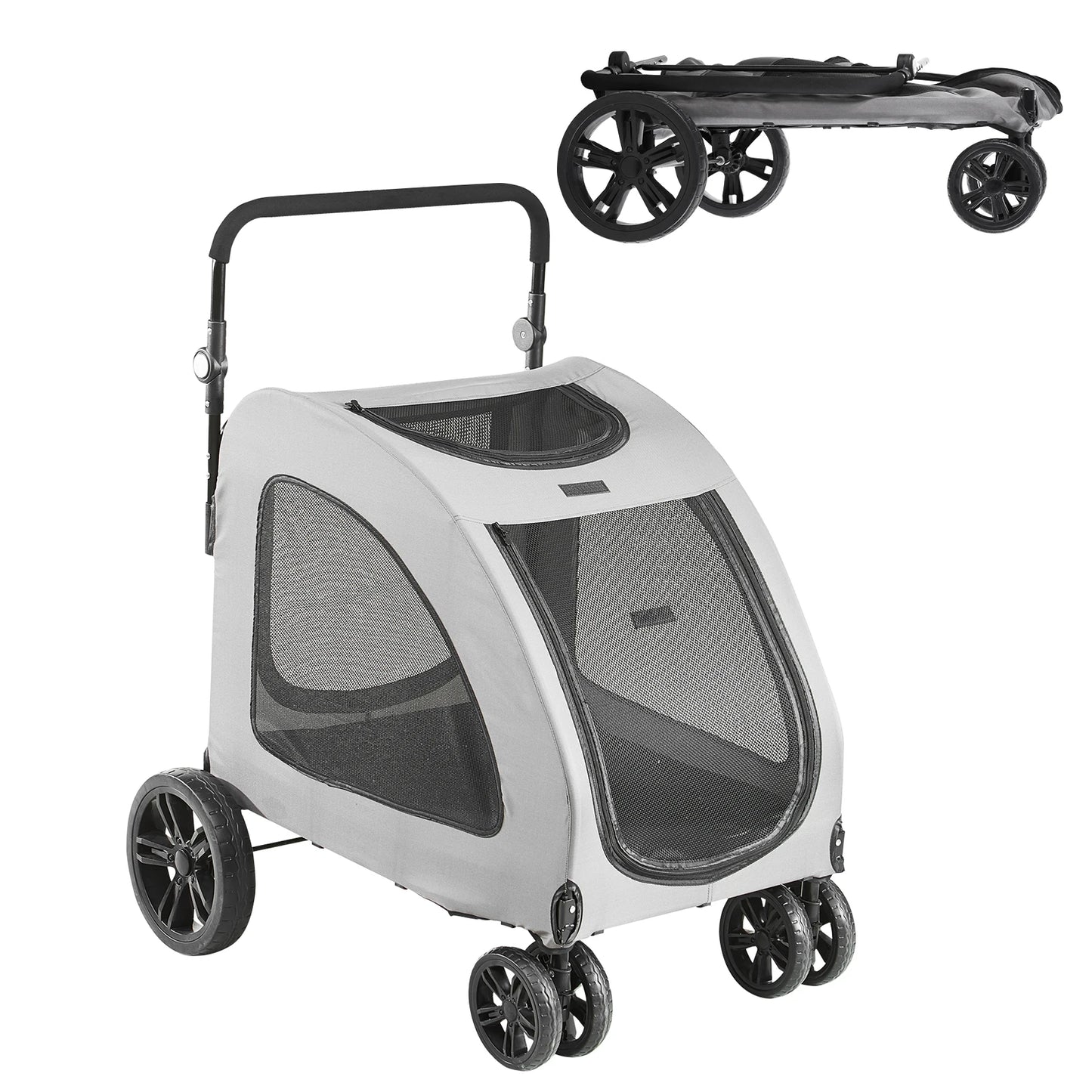 SucceBuy 160lbs Heavy-Duty Pet Stroller – 4 Wheels, Height-Adjustable Dog Stroller with Brakes (Dark Grey)