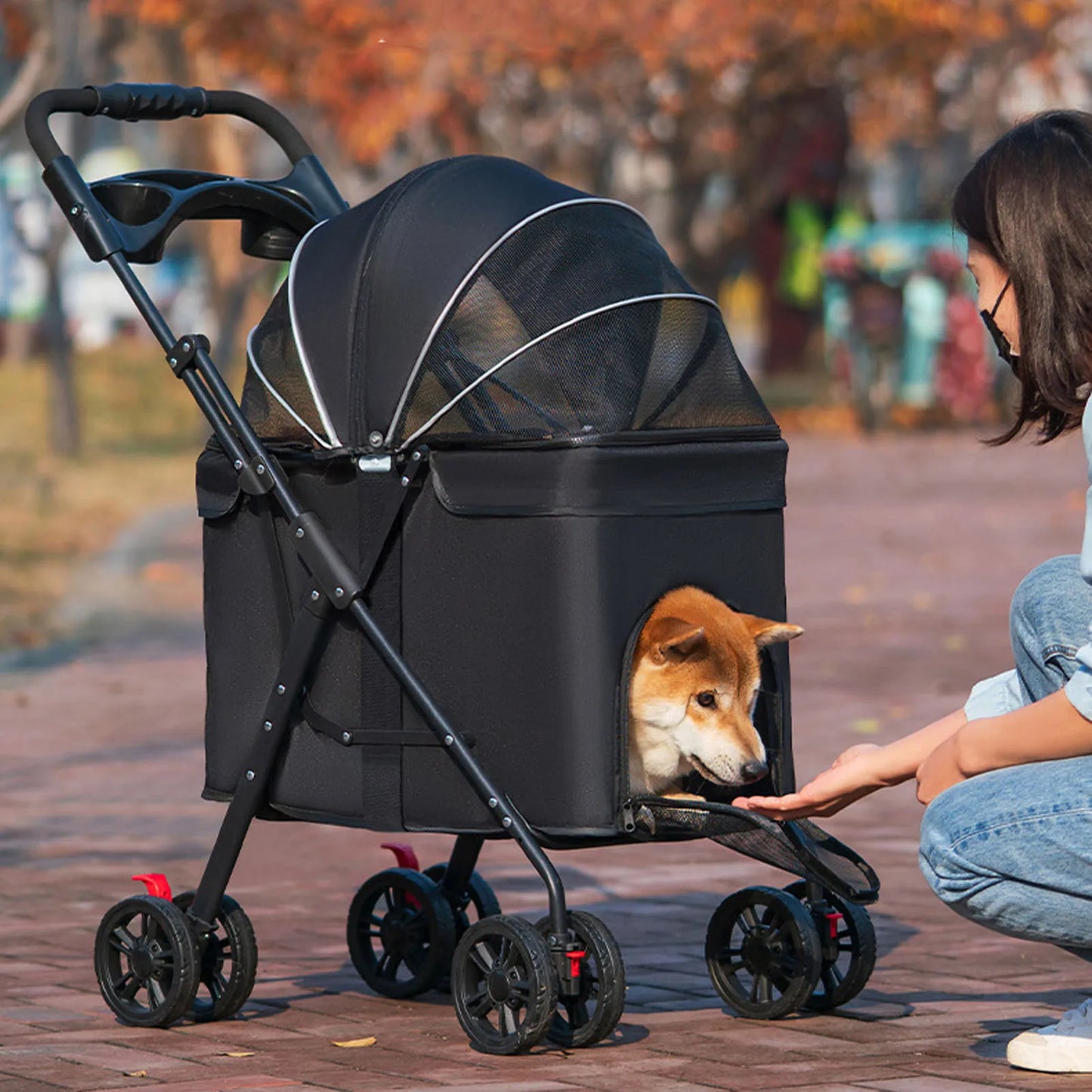 Foldable Pet Stroller – One-Click Folding Dog & Cat Wagon with Sunshade and Cup Holder