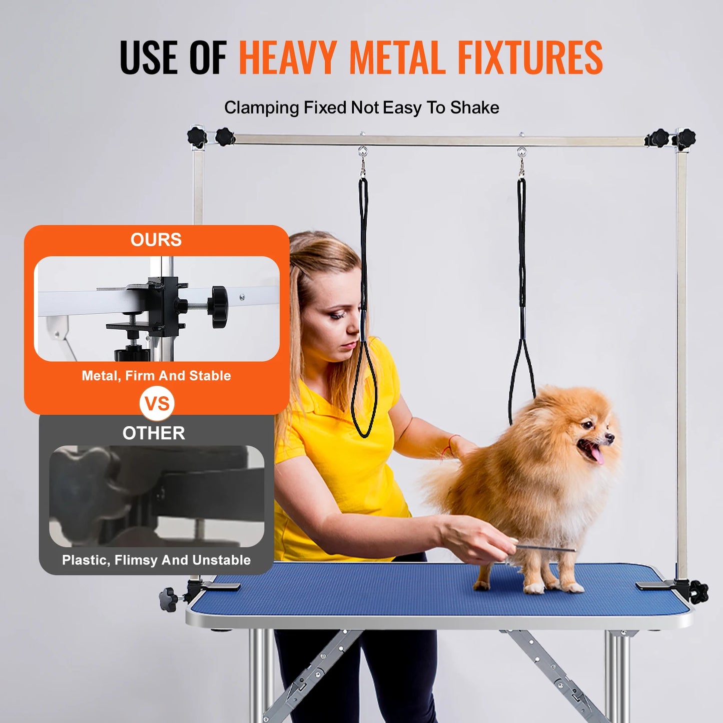 SucceBuy Foldable Pet Grooming Table with Double Arms & Clamp – Adjustable Dog Grooming Stand for Small & Medium Pets