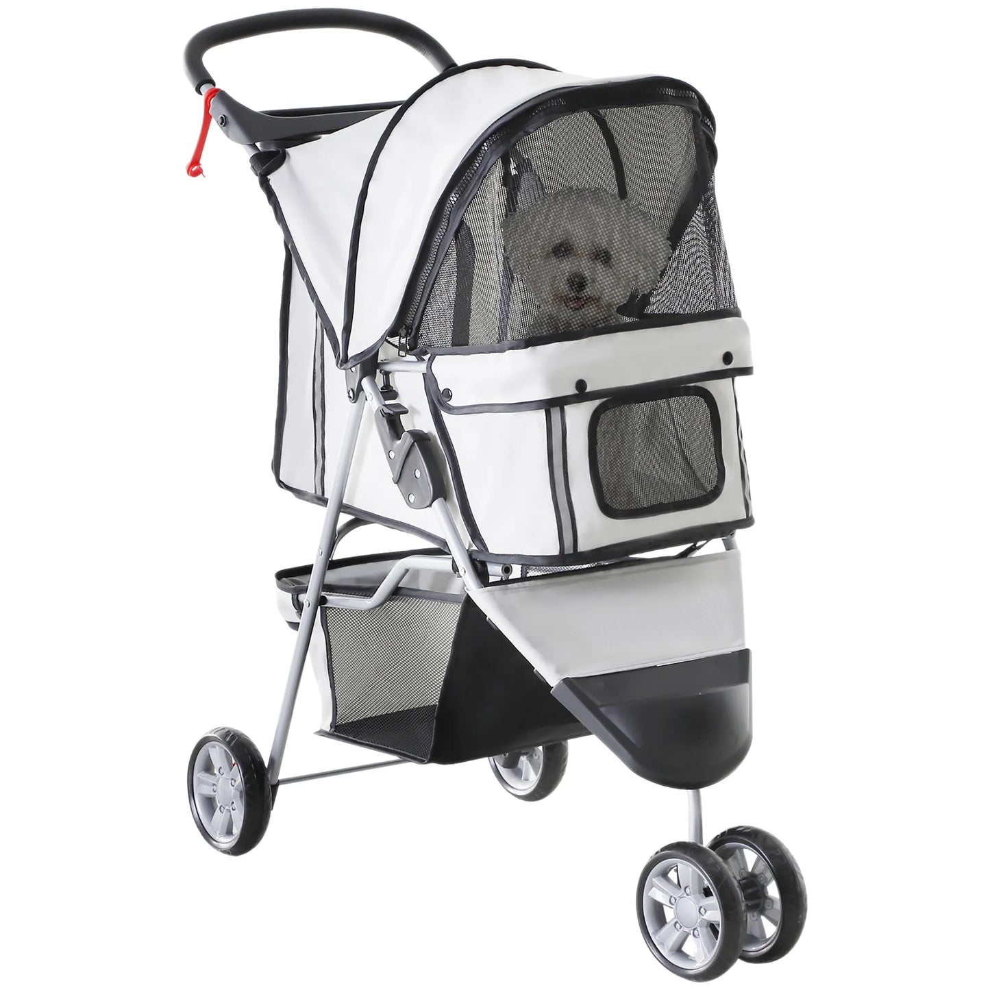 PawHut Foldable Pet Pram – Grey Dog & Cat Cart with Wheels 75x45x97 cm