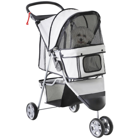 PawHut Foldable Pet Pram – Grey Dog & Cat Cart with Wheels 75x45x97 cm