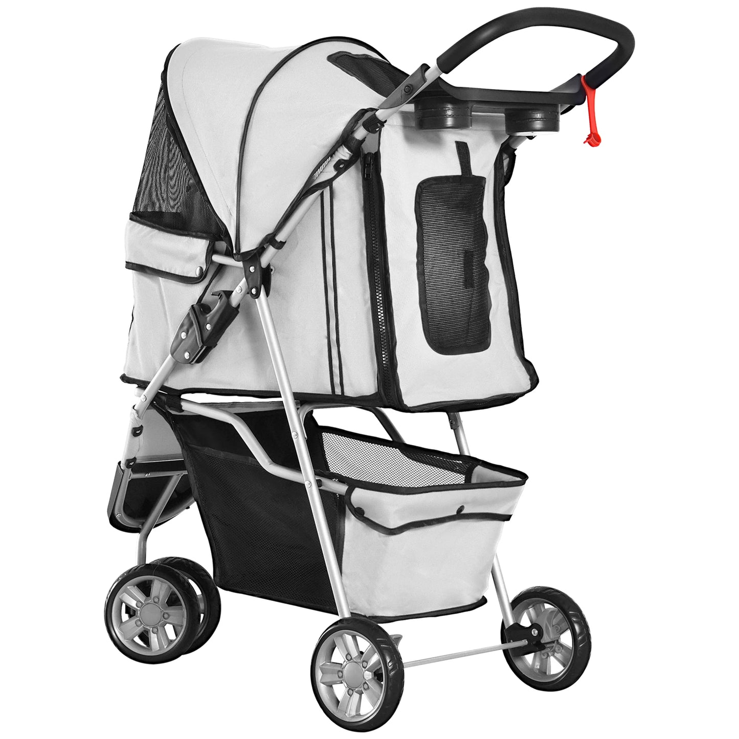 PawHut Foldable Pet Pram – Grey Dog & Cat Cart with Wheels 75x45x97 cm