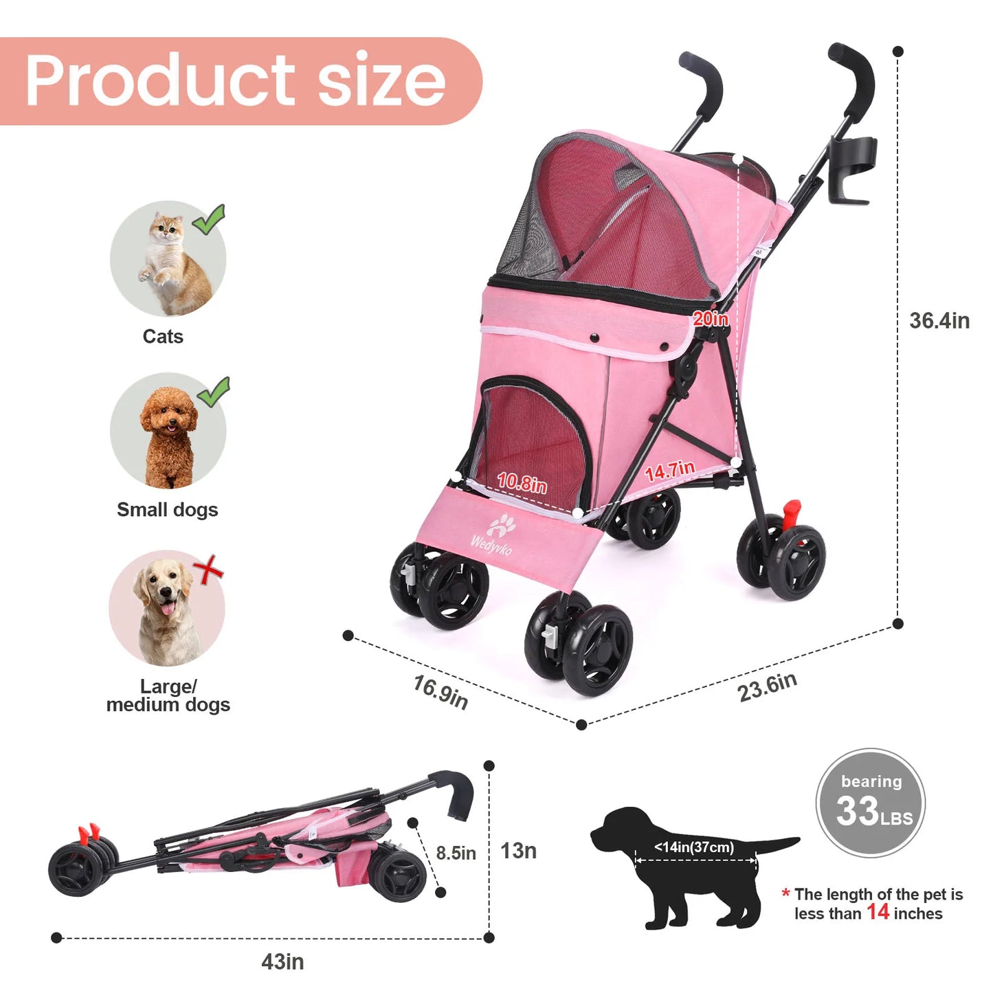 Lightweight Foldable Pet Stroller – Breathable Travel Stroller for Small & Medium Dogs and Cats