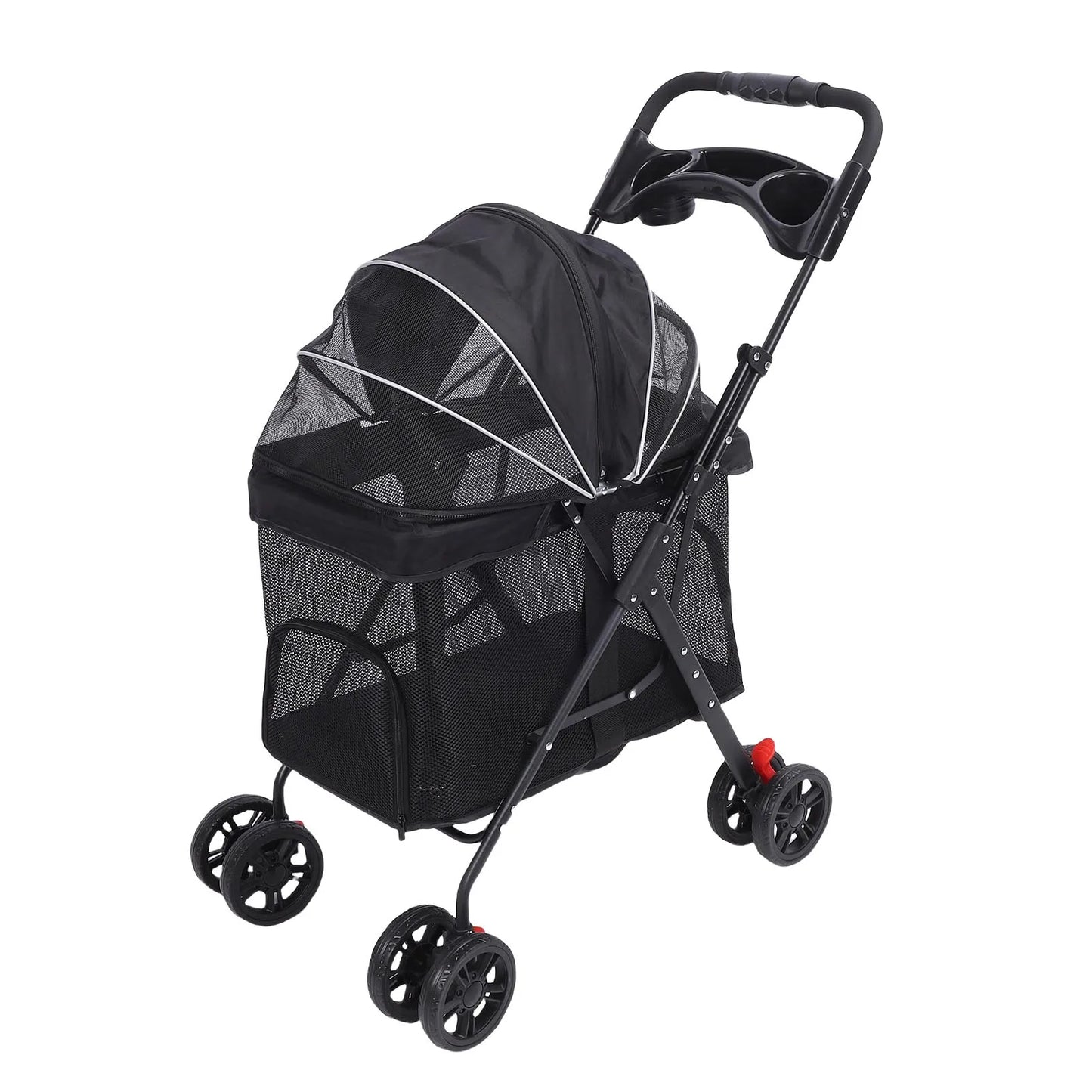 Foldable Pet Stroller – One-Click Folding Dog & Cat Wagon with Sunshade and Cup Holder