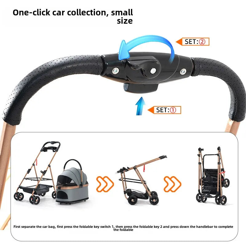 3-in-1 Folding Pet Stroller – Detachable Carrier with Easy Lock Canopy for Dogs & Cats (Up to 30 lbs)