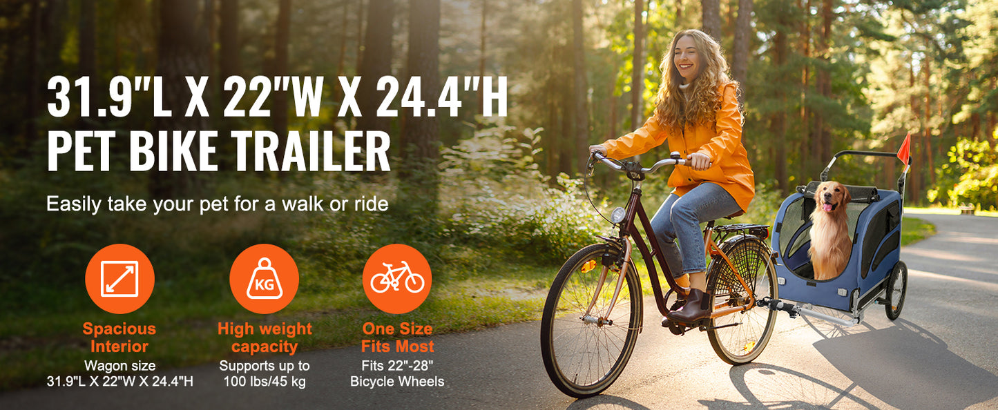 SucceBuy 2-in-1 Dog Bike Trailer & Pet Stroller – 100 lbs Bicycle Carrier with Wheels, Coupler, and Safety Flag