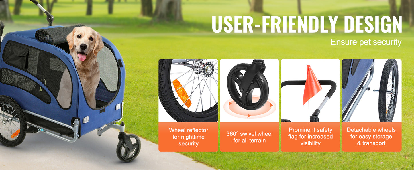 SucceBuy 2-in-1 Dog Bike Trailer & Pet Stroller – 100 lbs Bicycle Carrier with Wheels, Coupler, and Safety Flag