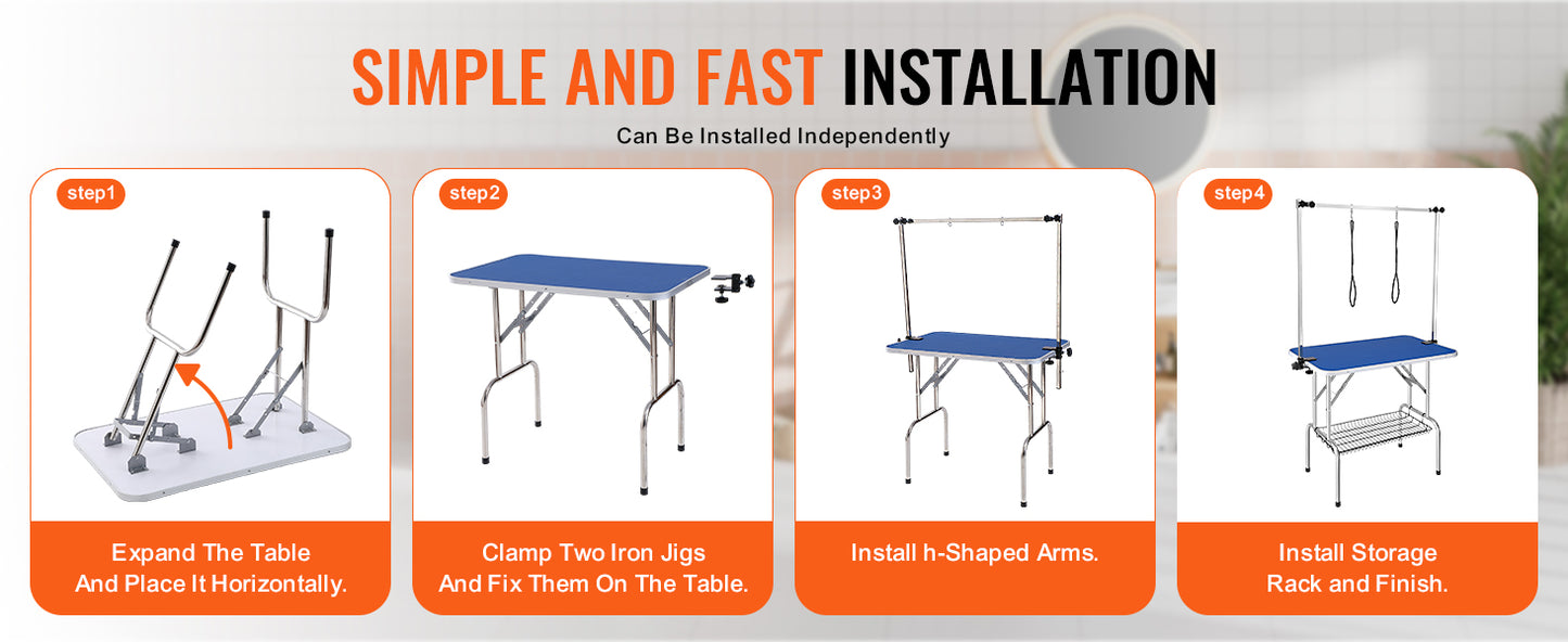 SucceBuy Foldable Pet Grooming Table with Double Arms & Clamp – Adjustable Dog Grooming Stand for Small & Medium Pets