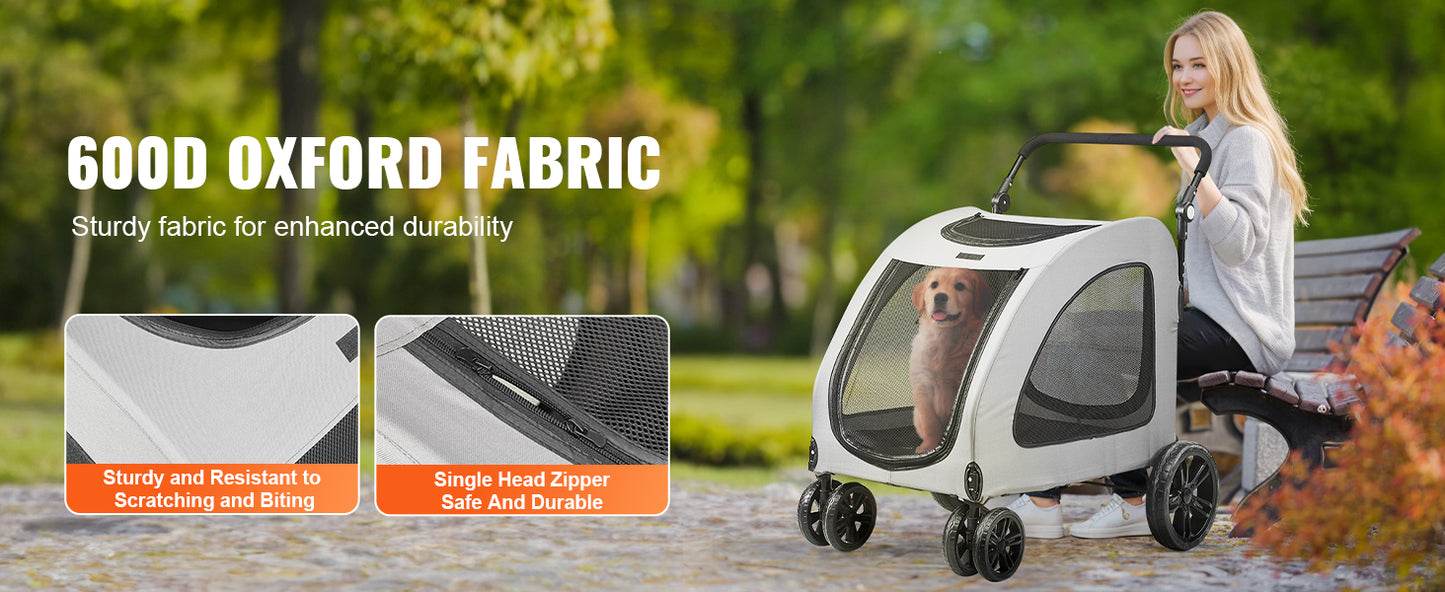 SucceBuy 160lbs Heavy-Duty Pet Stroller – 4 Wheels, Height-Adjustable Dog Stroller with Brakes (Dark Grey)